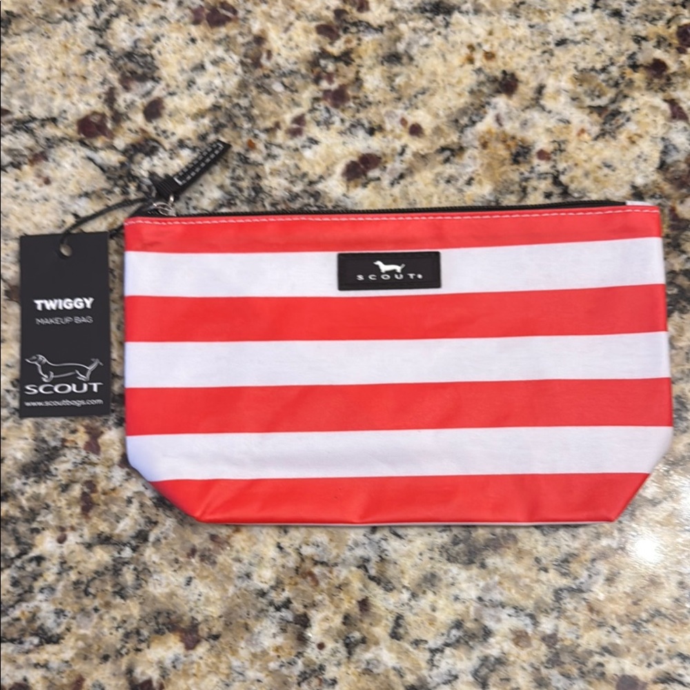 Scout Vibrant Red and White Striped twiggy make up bag